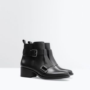 Zara Leather Bootie with Double Buckle